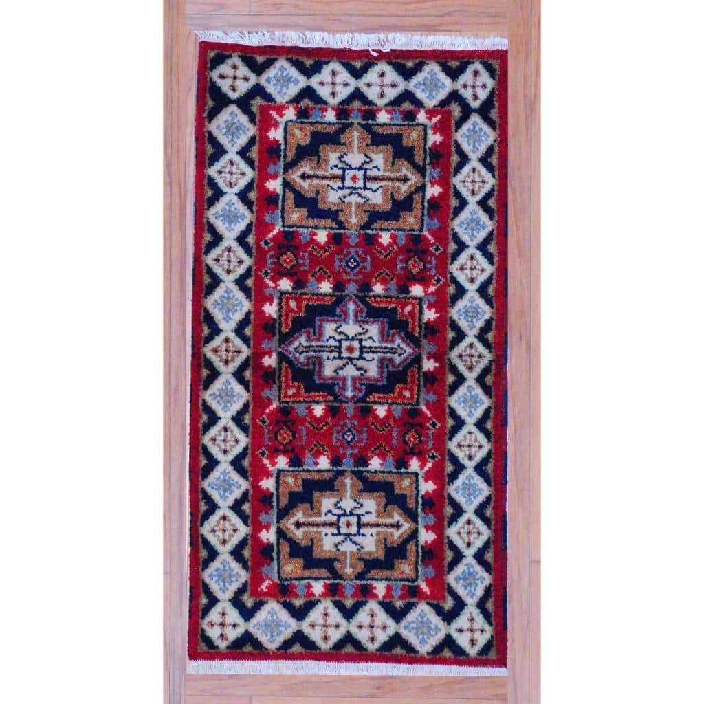Handmade Kazak Wool Rug (India) - 2'2 x 4'