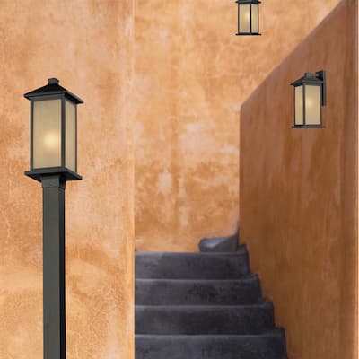 Vienna Black Cast Aluminum with Seedy Glass Shade Outdoor 1-light Wall Fixture