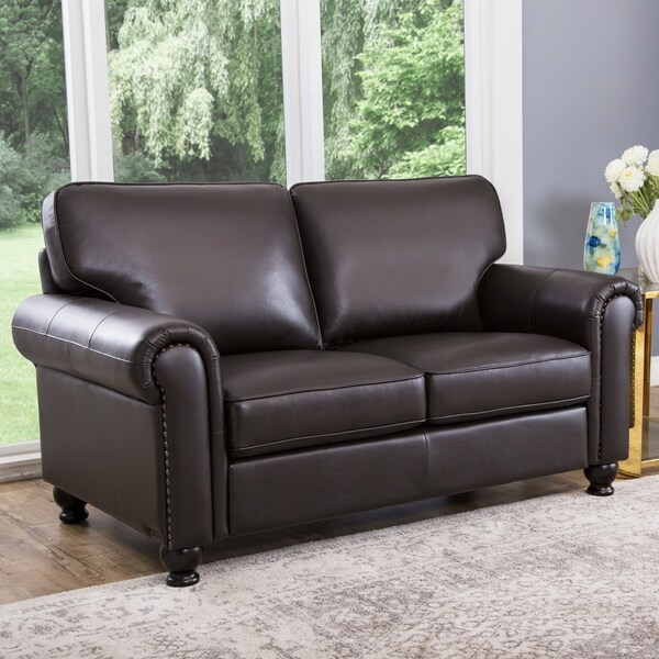 Shop Abbyson London Top Grain Leather Loveseat Free Shipping Today