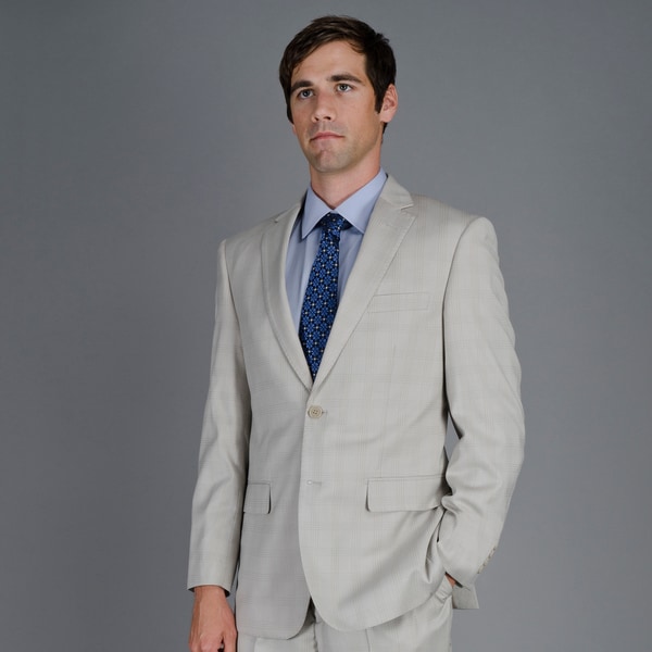 Mens Bone Windowpane 2 Button Suit