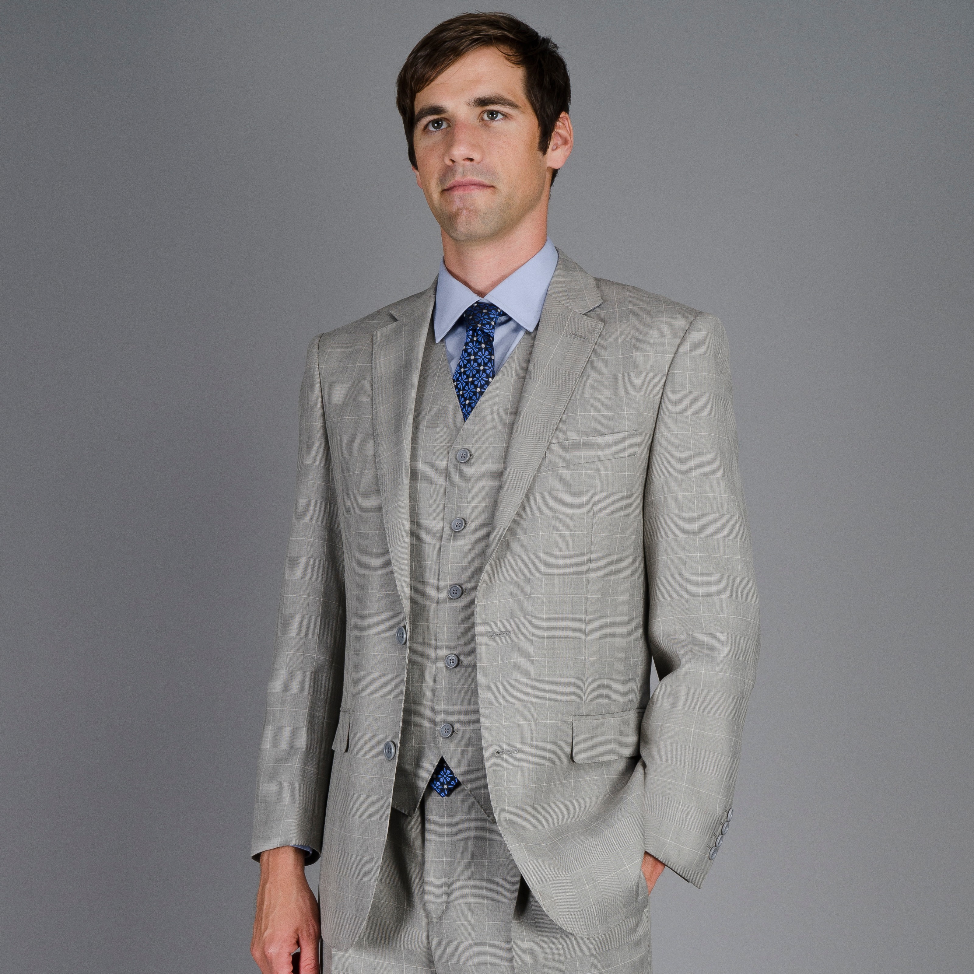 Mens Grey Plaid 3 Piece Suit   Shopping