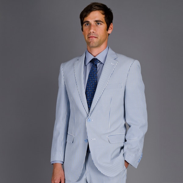 Men S Blue Seersucker 2 Button Suit Free Shipping Today 15338562