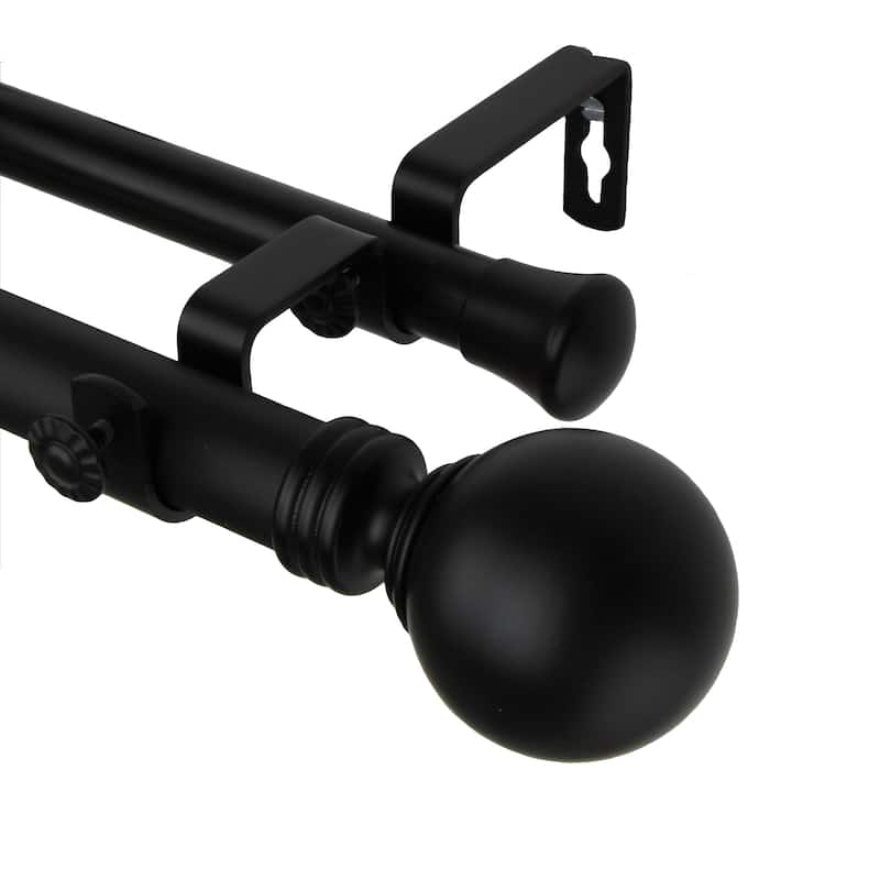 InStyleDesign Black Sphere Adjustable Double Curtain Rod Set