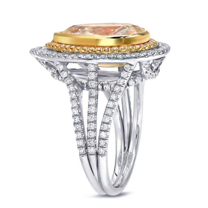 Auriya 14k Gold 4 1/4ct TDW EGL USA Certified Fancy Yellow Diamond Pear Halo Ring (G-H, SI1-SI2)