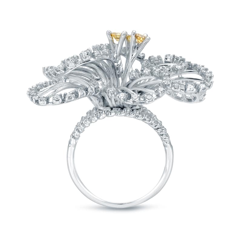 Auriya Flower Shaped 1 1/3ct TDW Yellow and White Diamond Cocktail Ring 14k White Gold