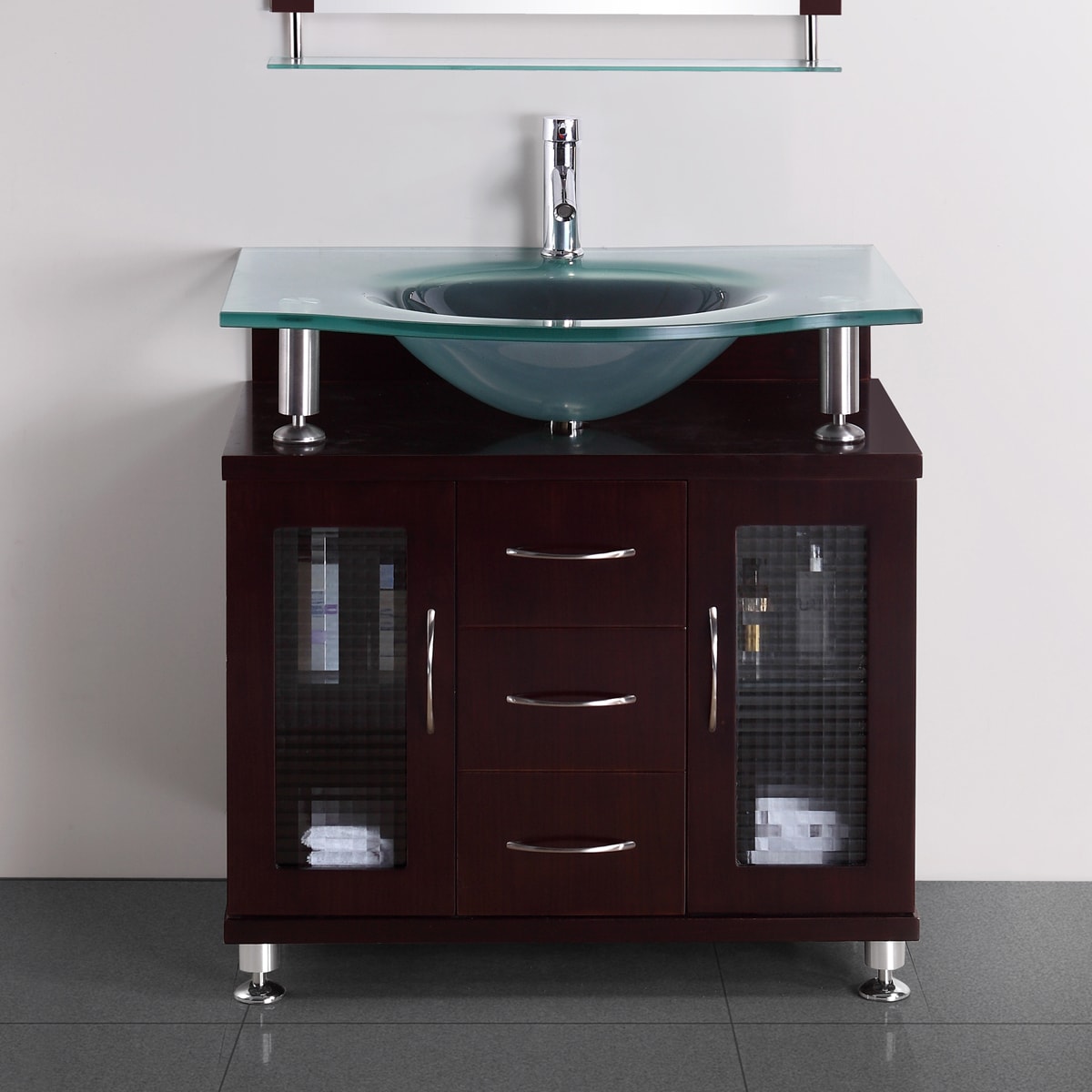 Virtu Leonardo 32 inch Single sink Vanity Set Walnut Size Single Vanities