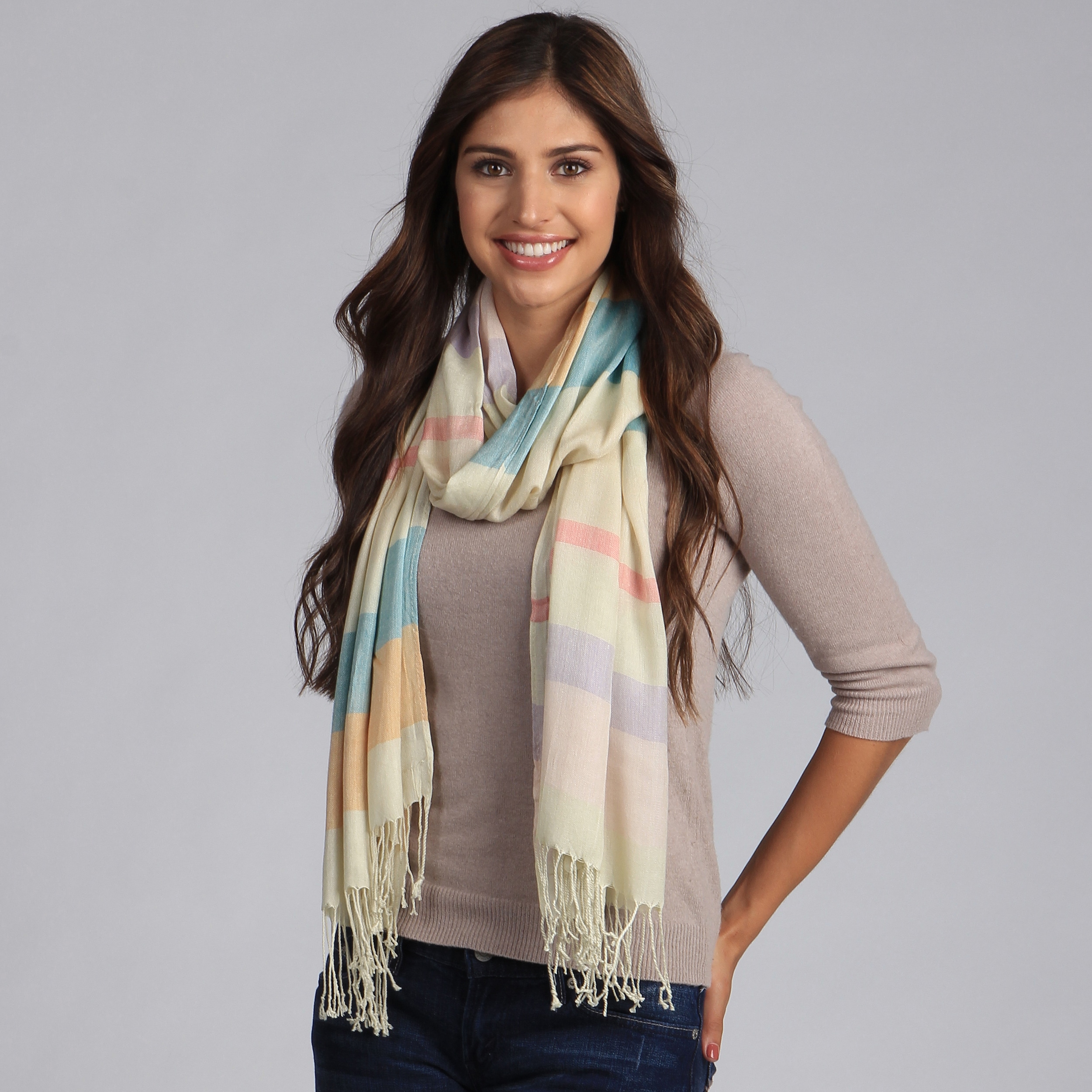 Womens Pastel Stripe Print Shawl