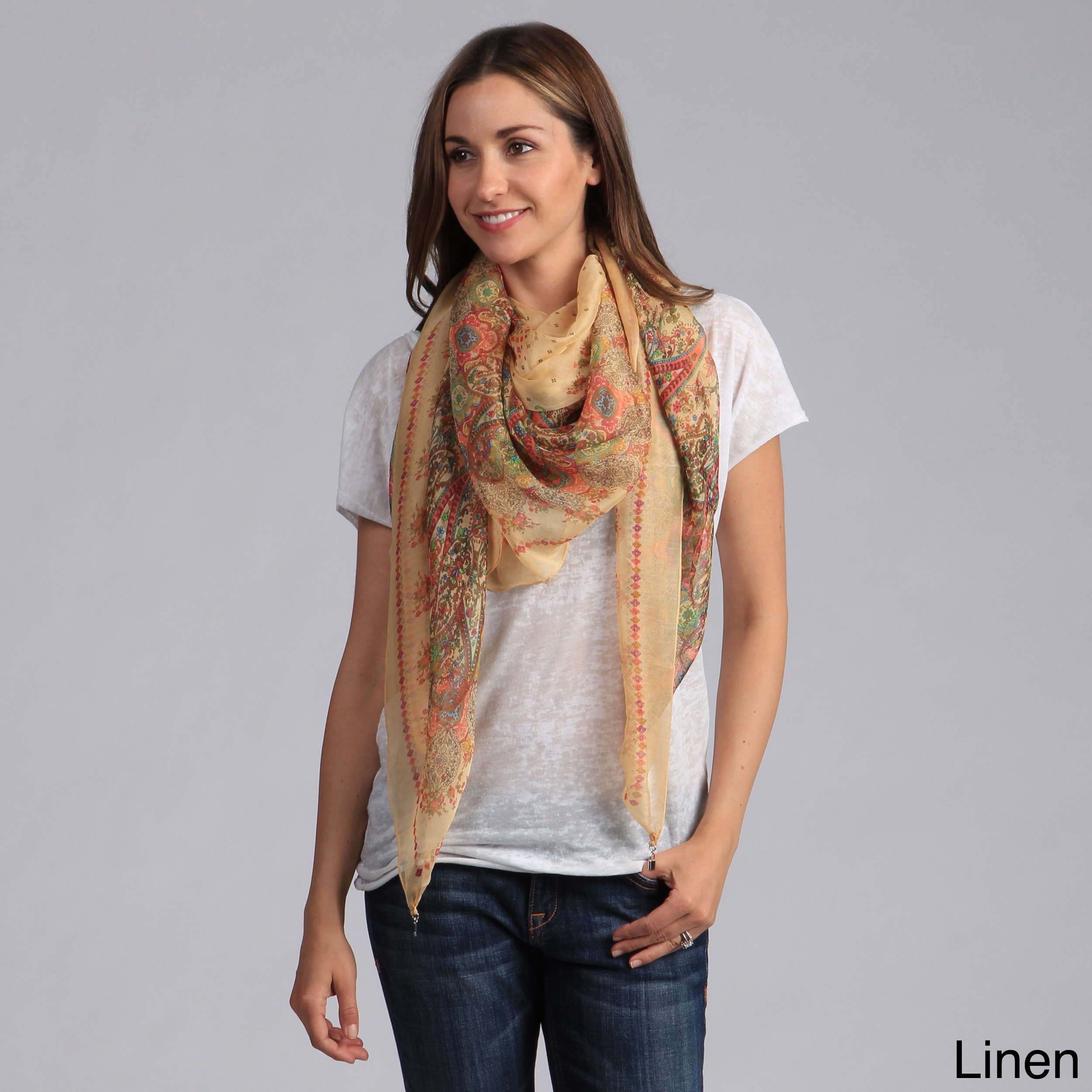 Saro Womens Printed Sheer Scarf