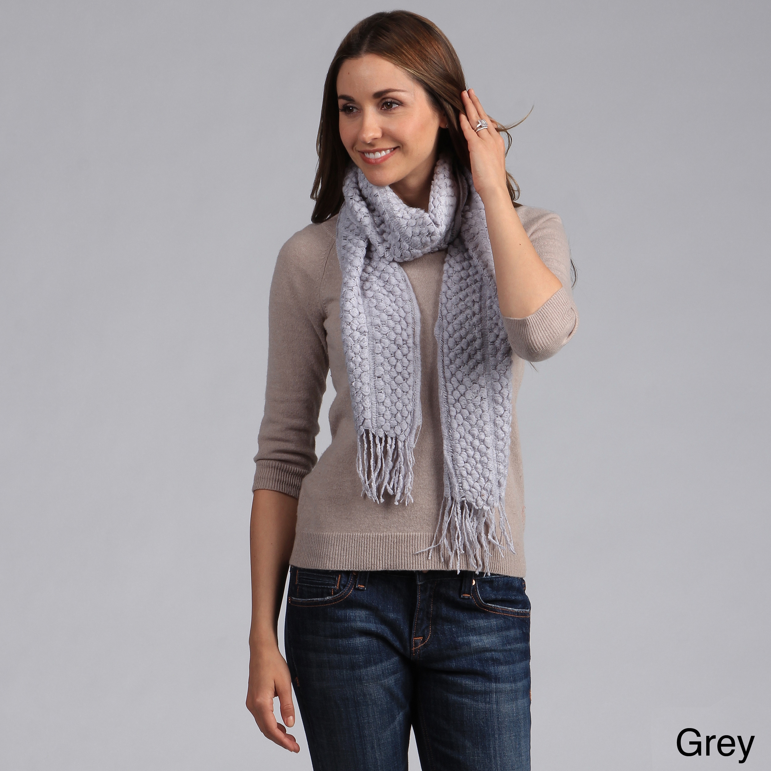 Womens Solid Popcorn Knit Scarf