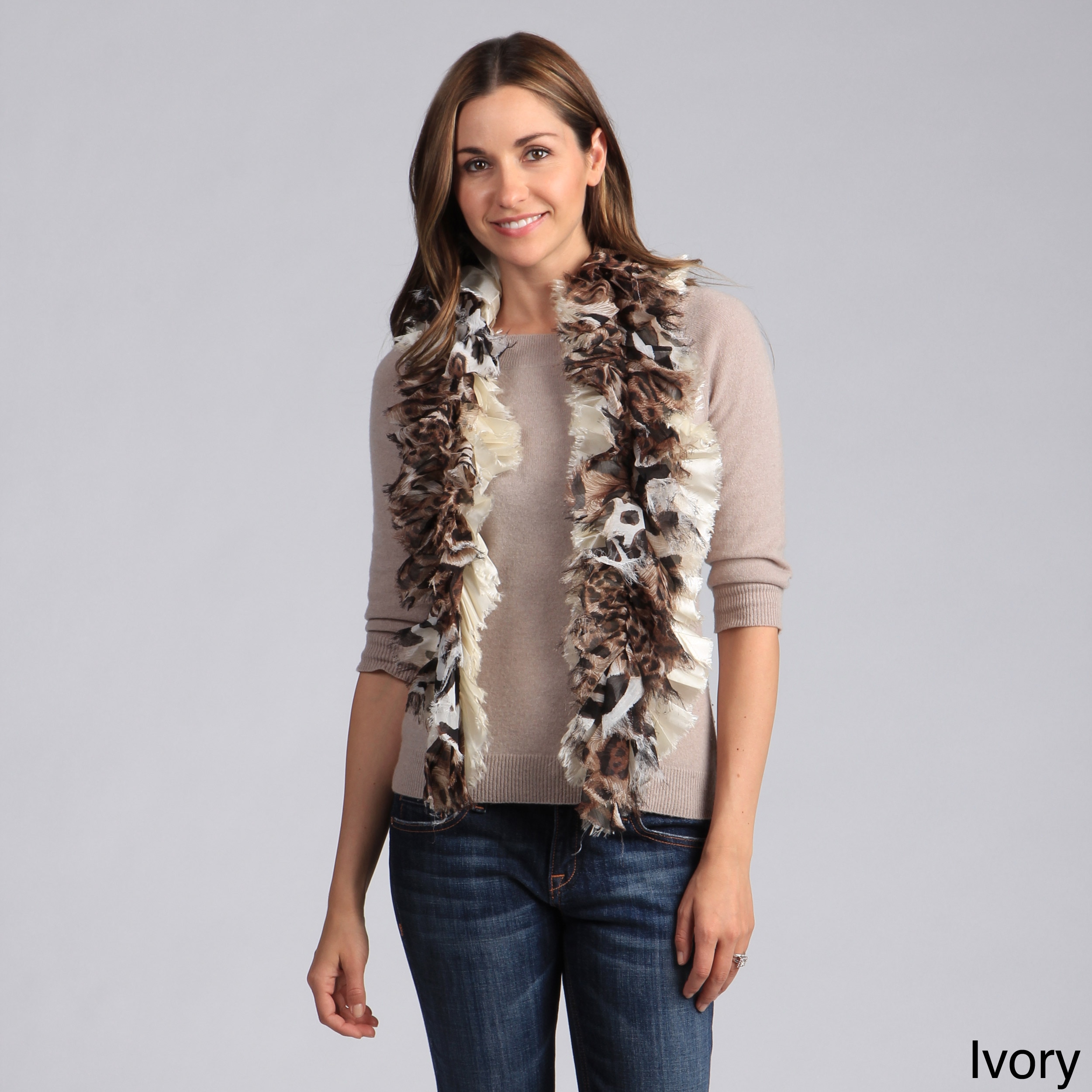 Saro Womens Tiger Design Ruffle Scarf