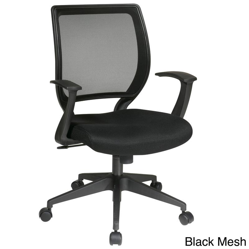 Office Star Work Smart Screen Back and Mesh Seat Task Chair with "T" Arms - Black