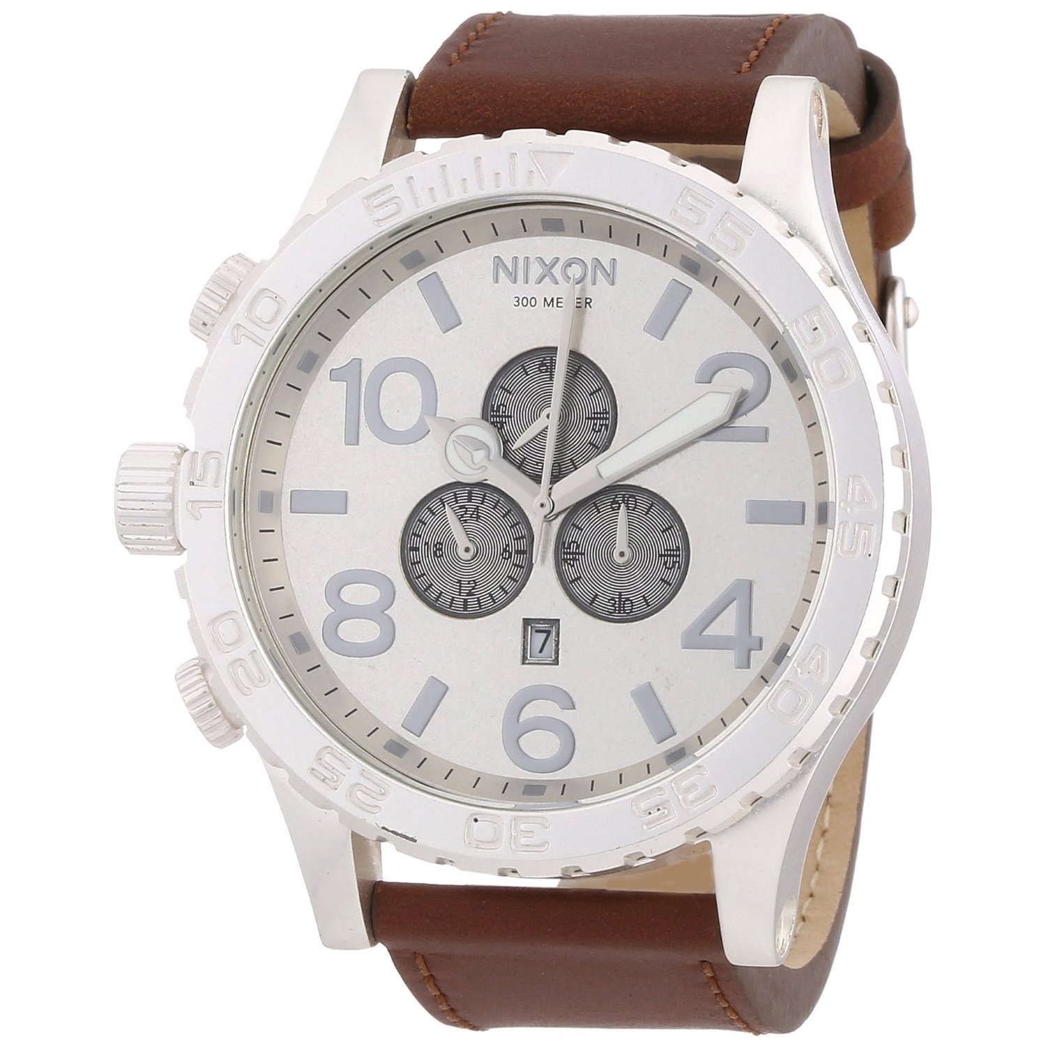 Shop Nixon Men's '5130' Leather Strap Chronograph Watch Free Shipping Today
