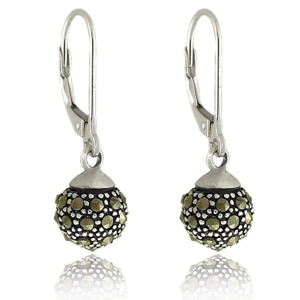 Dolce Giavonna Sterling Silver Marcasite Leverback Ball Dolce Giavonna Sterling Silver Marcasite Leverback Ball Earrings