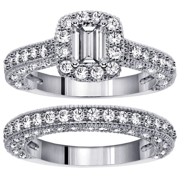 14k White Gold 3ct TDW Emerald-cut Diamond Bridal Ring Set (F-G, SI1-SI2)