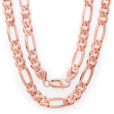 Roberto Martinez Rose Gold Plated 7.5mm Figaro Chain (22"-30") - Pink