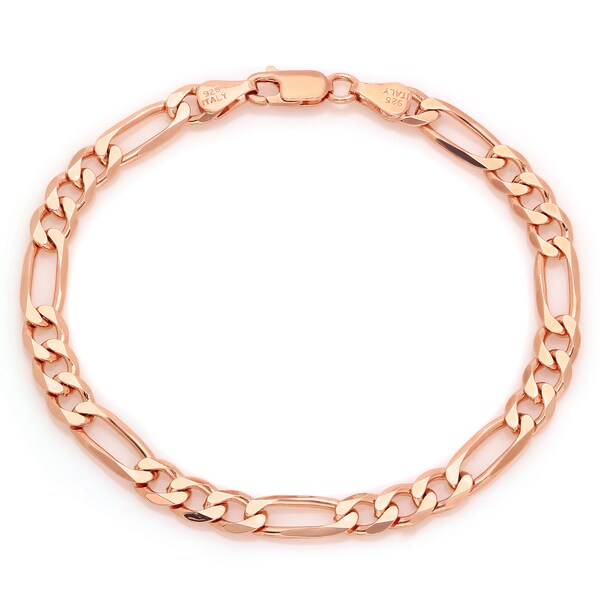 Sterling Essentials Rose Gold over Silver 6 mm Diamond-cut Figaro Bracelet (7 Inch)