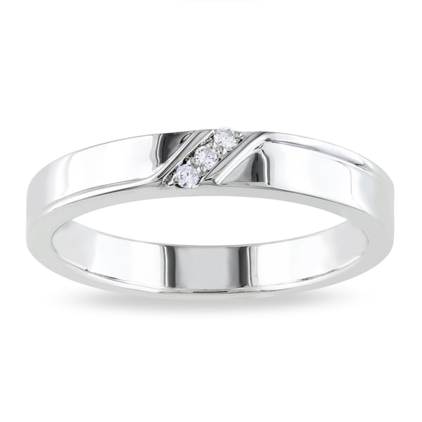 Shop Miadora Sterling Silver Men&#39;s Diamond Accent 3-stone Wedding Band Ring - On Sale - Free ...