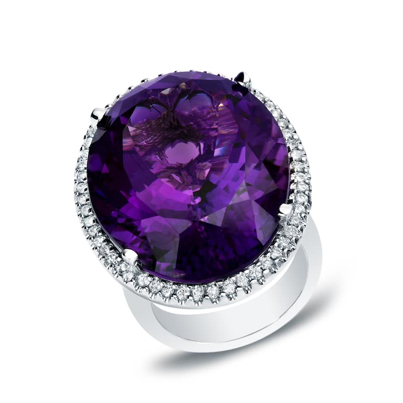 Auriya 14K White Gold 43.5ct Oval Amethyst & 1ct Diamond Cocktail Ring (G-H, SI1-SI2)