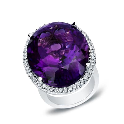 Auriya 14K White Gold 43.5ct Oval Amethyst & 1ct Diamond Cocktail Ring (G-H, SI1-SI2)