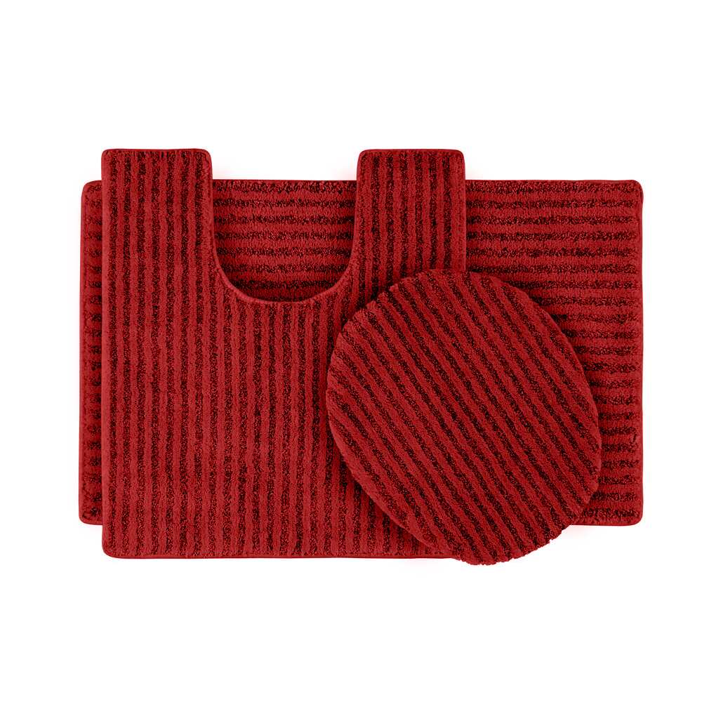 Xavier Stripe Chili Pepper Red 3 piece Bath Rug Set