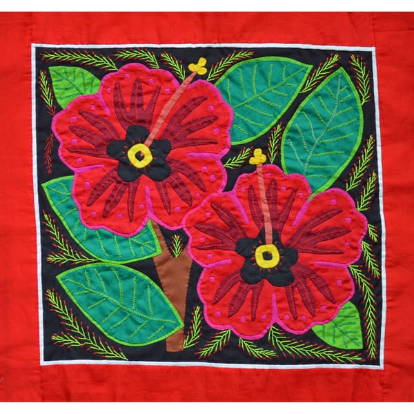 'Hibiscus Flowers' Mola Textile Art (Panama) - Bed Bath & Beyond - 7971847