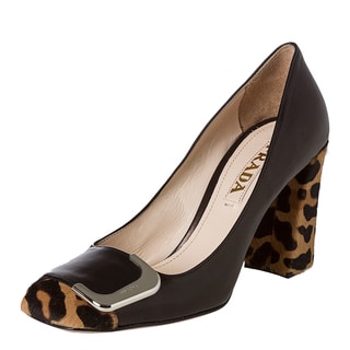 Prada Women's Leopard Two tone Leather Block heel Pumps Prada Heels