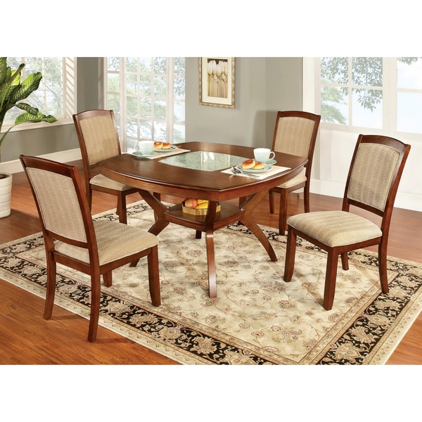 Furniture of America Jalayan Crack Glass Insert 5 piece Dining Set Furniture of America Dining Sets