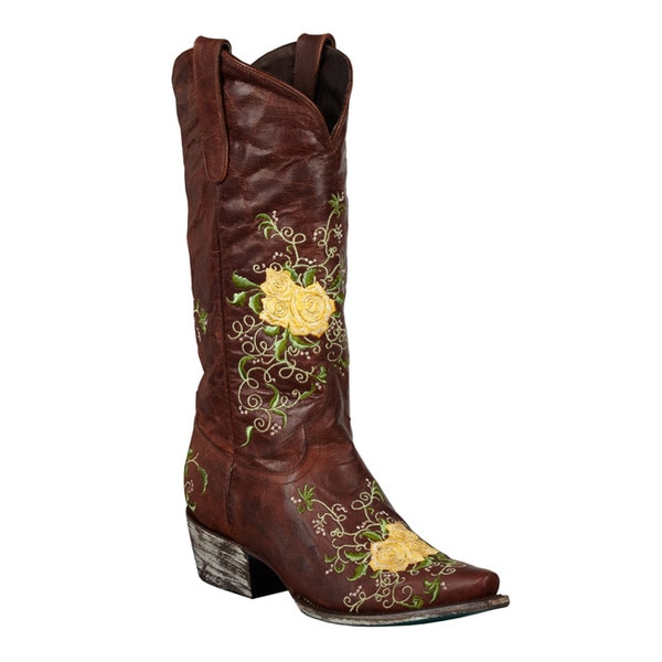 Shop Lane Boots Women's 'Brandy' Yellow Rose Cowboy Boots Free Shipping Today