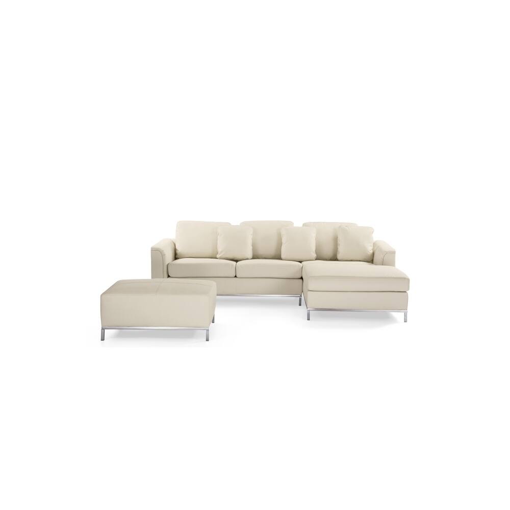 Modern Beige Leather Sectional Sofa with Ottoman - OLLON