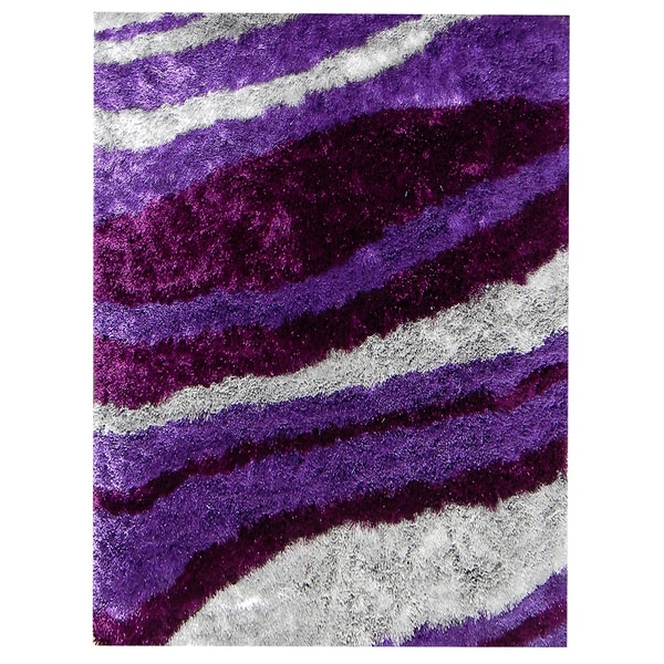 Flash Shaggy 653 Lilac Abstract Wave Area Rug (5 x 7)