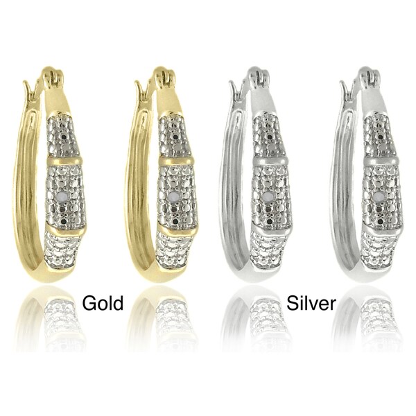 Finesque 18k Gold or Silver Overlay Diamond Accent Hoop Earrings