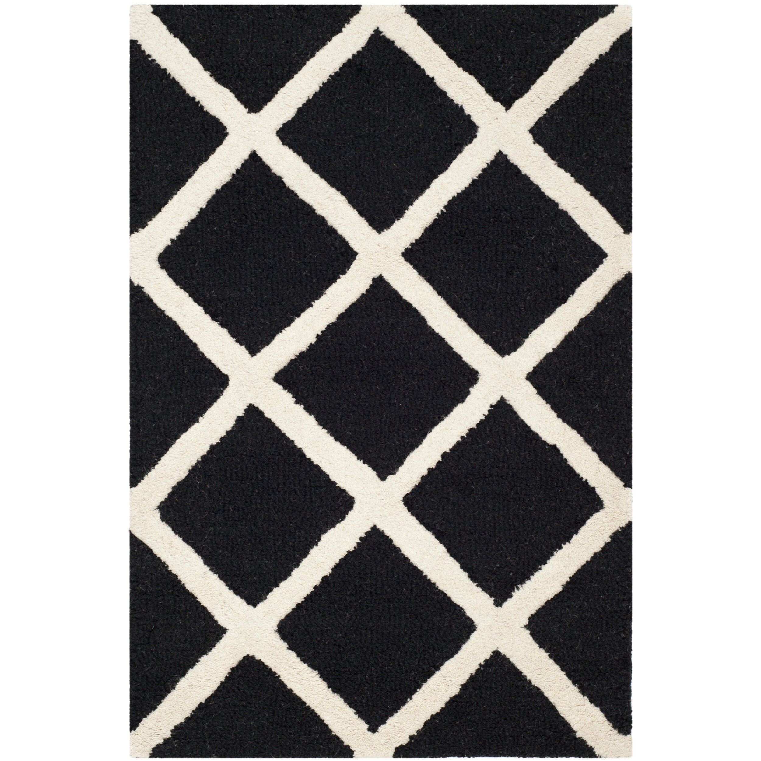 Safavieh Diamond patterned Handmade Moroccan Cambridge Black Wool Rug (2 X 3)