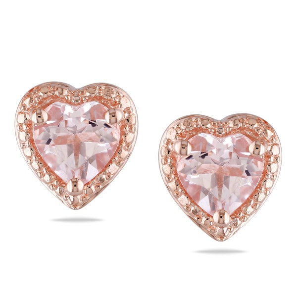 Shop Miadora Rose-plated Silver Morganite Heart Stud Earrings - Free ...
