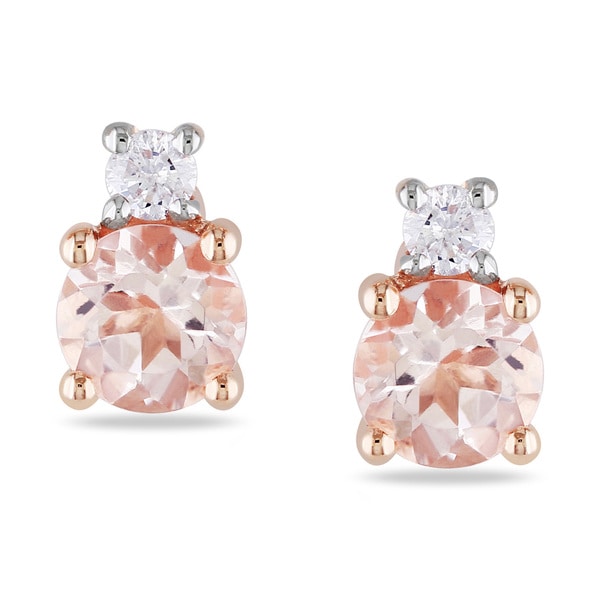 Miadora 10k Rose Gold Morganite and Diamond Stud Earrings Miadora Gemstone Earrings