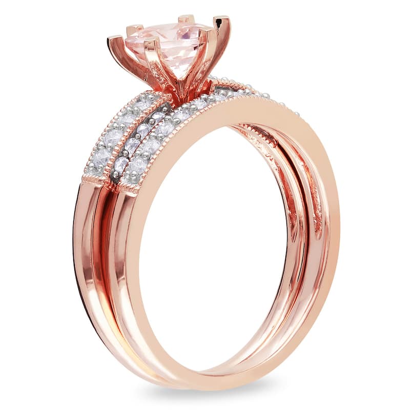 Miadora Morganite and 1/3ct TDW Diamond Bridal Set in 10k Rose Gold