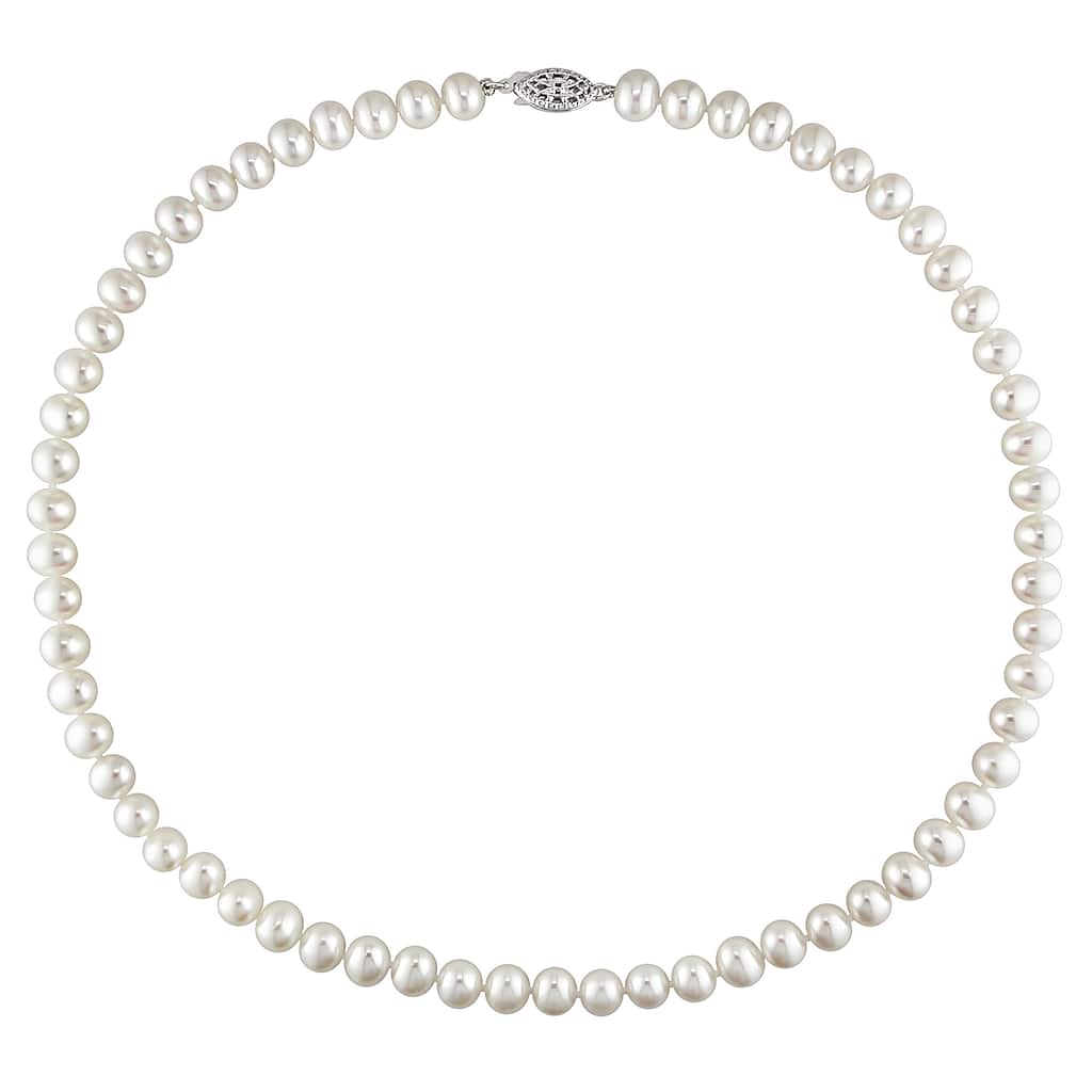 Miadora Sterling Silver White Cultured Freshwater Pearl Necklace (6.5-7 mm)
