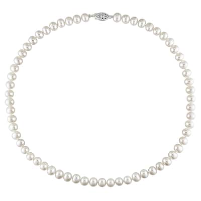 Miadora Sterling Silver White Cultured Freshwater Pearl Necklace (6.5-7 mm)