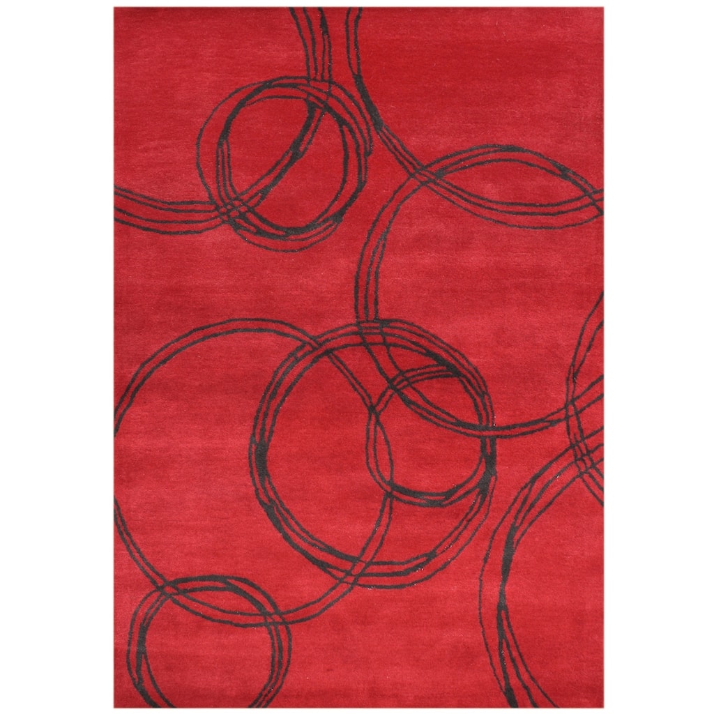 Handmade Red/ Black Wool Blend Rug (8' x 10') - 8' x 10'