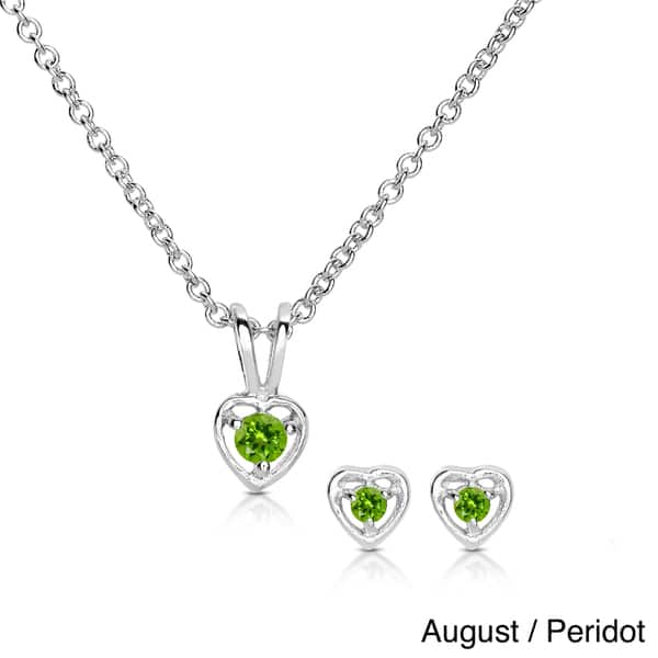 slide 9 of 17, Molly and Emma Sterling Silver Children's Birthstone Heart Jewelry Set August - Peridot