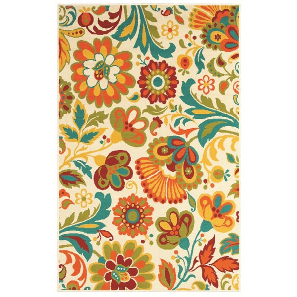 Al Fresco Beige Floral Rug (7'10 x 10'6) 7x9   10x14 Rugs