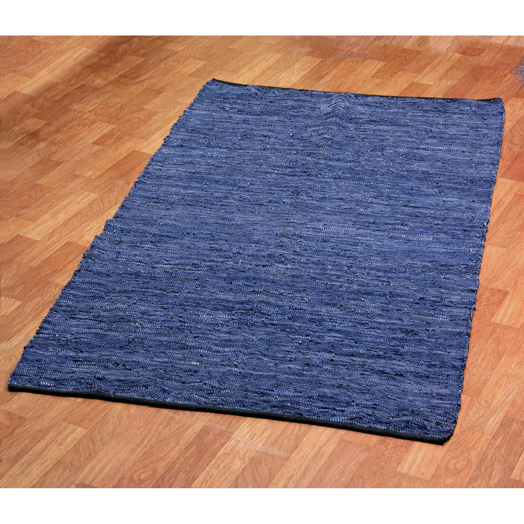 Hand woven Matador Blue Leather Rug (10 X 14)