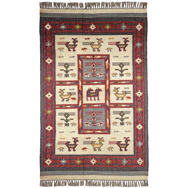 Hand-woven Tribal Wool/ Jute Rug (10' x 14') - 10' x 14'