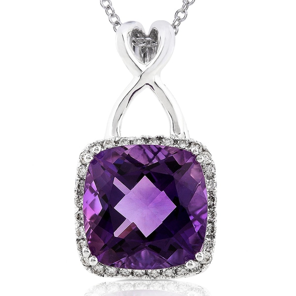 Annello 14k White Gold Amethyst and 1/4ct TDW Diamond Necklace (H I, I1 I2) Annello Gemstone Necklaces