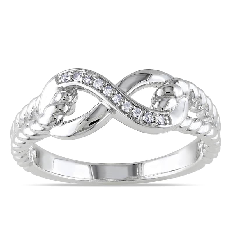 Miadora Sterling Silver Diamond Infinity Link Split Shank Ring