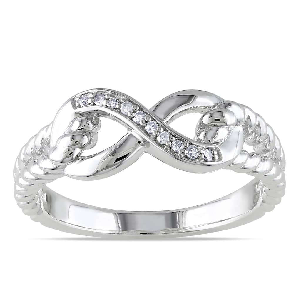 Miadora Sterling Silver Diamond Infinity Link Split Shank Ring