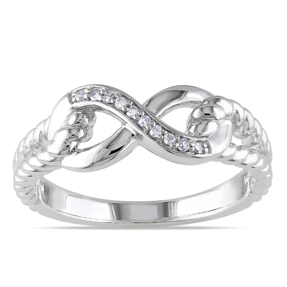 Miadora Sterling Silver Diamond Infinity Link Split Shank Ring