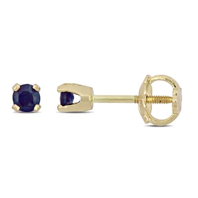 Miadora 14k Yellow Gold Blue or Pink Sapphire Baby Earrings