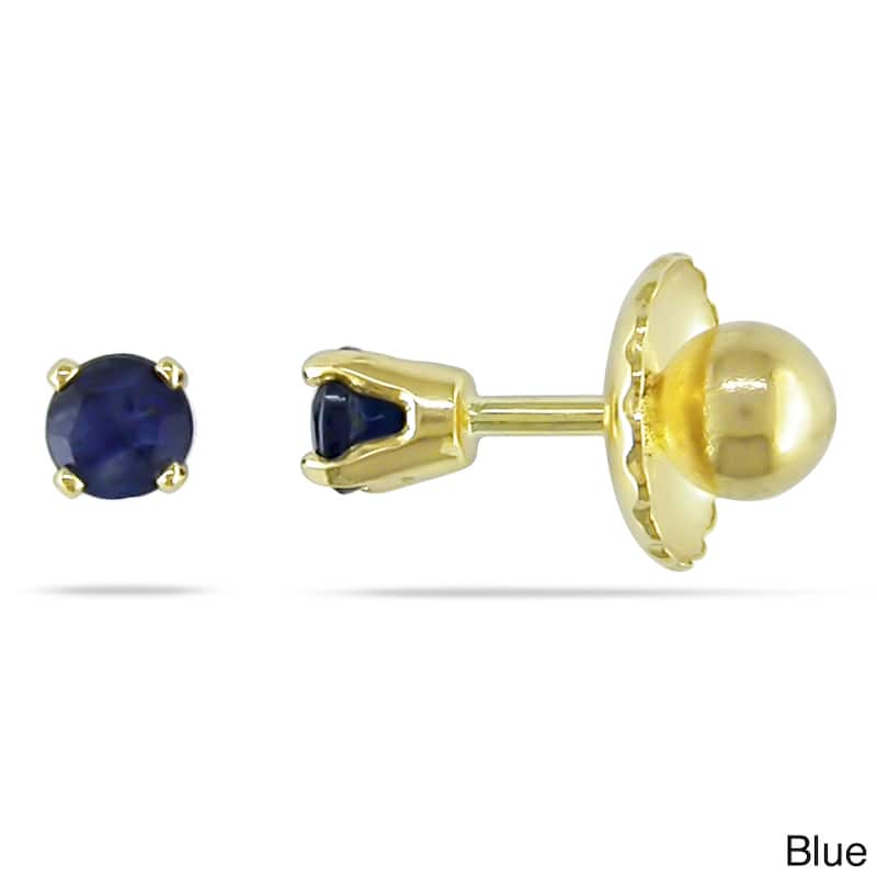 Miadora 14k Yellow Gold Blue or Pink Sapphire Baby Earrings - Blue