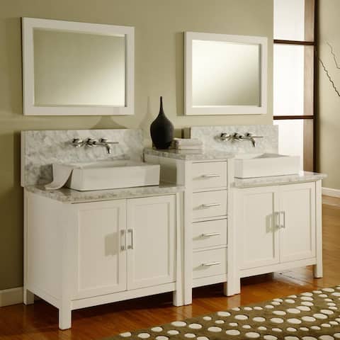 Wall Mount Faucet Ready Bathroom Vanities Vanity Cabinets Direct Vanity Sink 84 Inch Horizon Pearl White Carrera Marble Double Bathroom