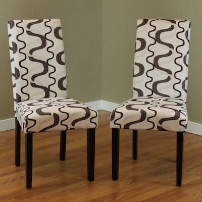 Villa Printed Fabric Contemporary Dining Chairs (Set of 2)
